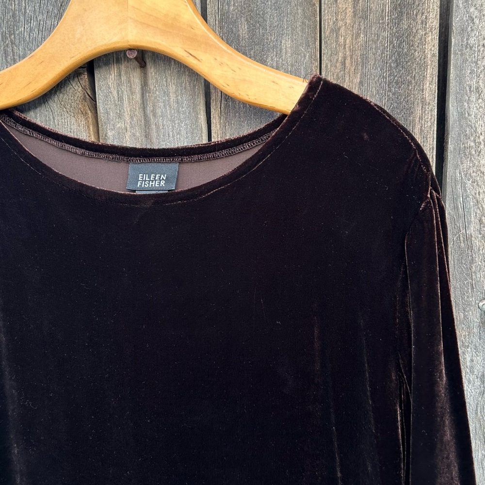 Eileen Fisher Stretch Velvet Maxi Dress Bateau Neck Brown L - Picture 5 of 15
